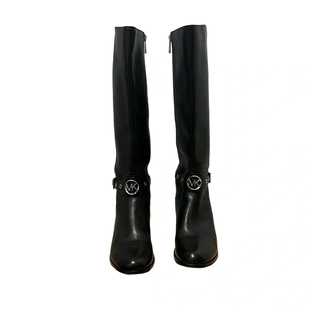 Michael Kors Tall Black Leather Boots size 6 silver hardware - Picture 4 of 9